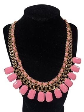 Forever 21 Pink Stone Gold Chain Statement Necklace Bib Collar Chunky NWT New
